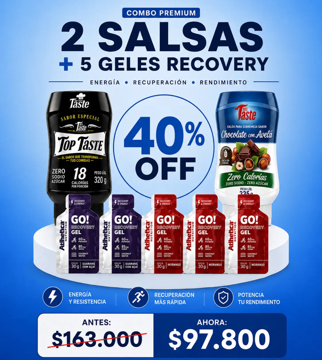 Combo Premium: 2 Salsas Mrs Taste + 5 Geles Recovery | 40%OFF