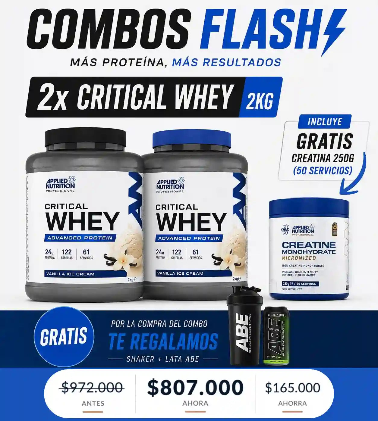 Combo Volumen: Paga 2 Critical Whey y lleva 3 REGALOS