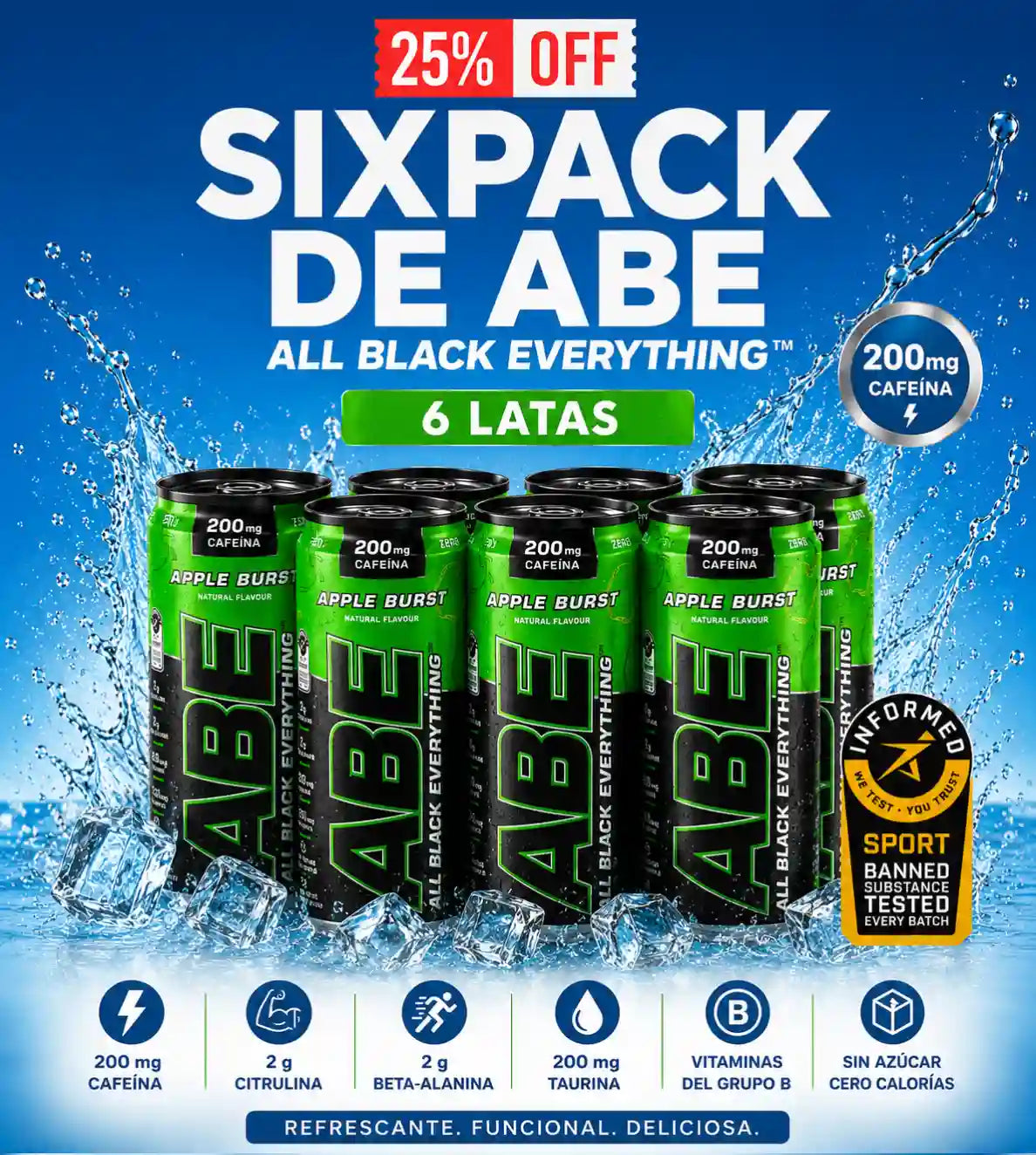 SixPack de ABE Energizante |  Magnífica Bebida para Pre-entrenamiento