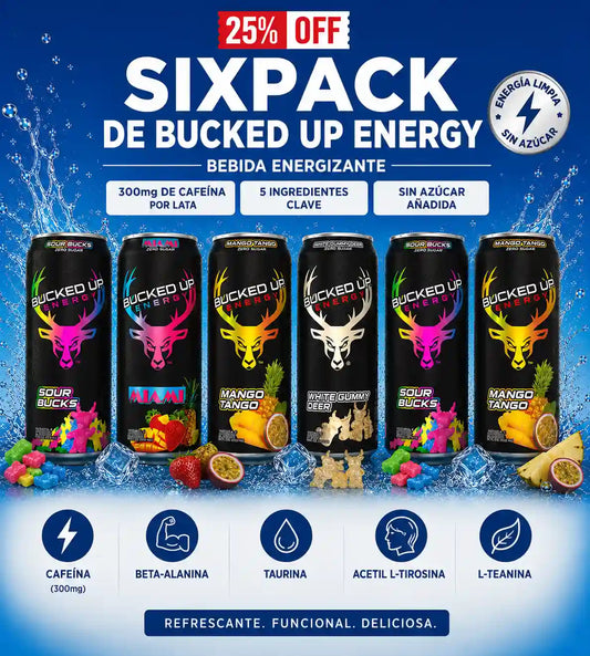 Sixpack de Bucked Up Energy | Bebida energética de alto rendimiento.