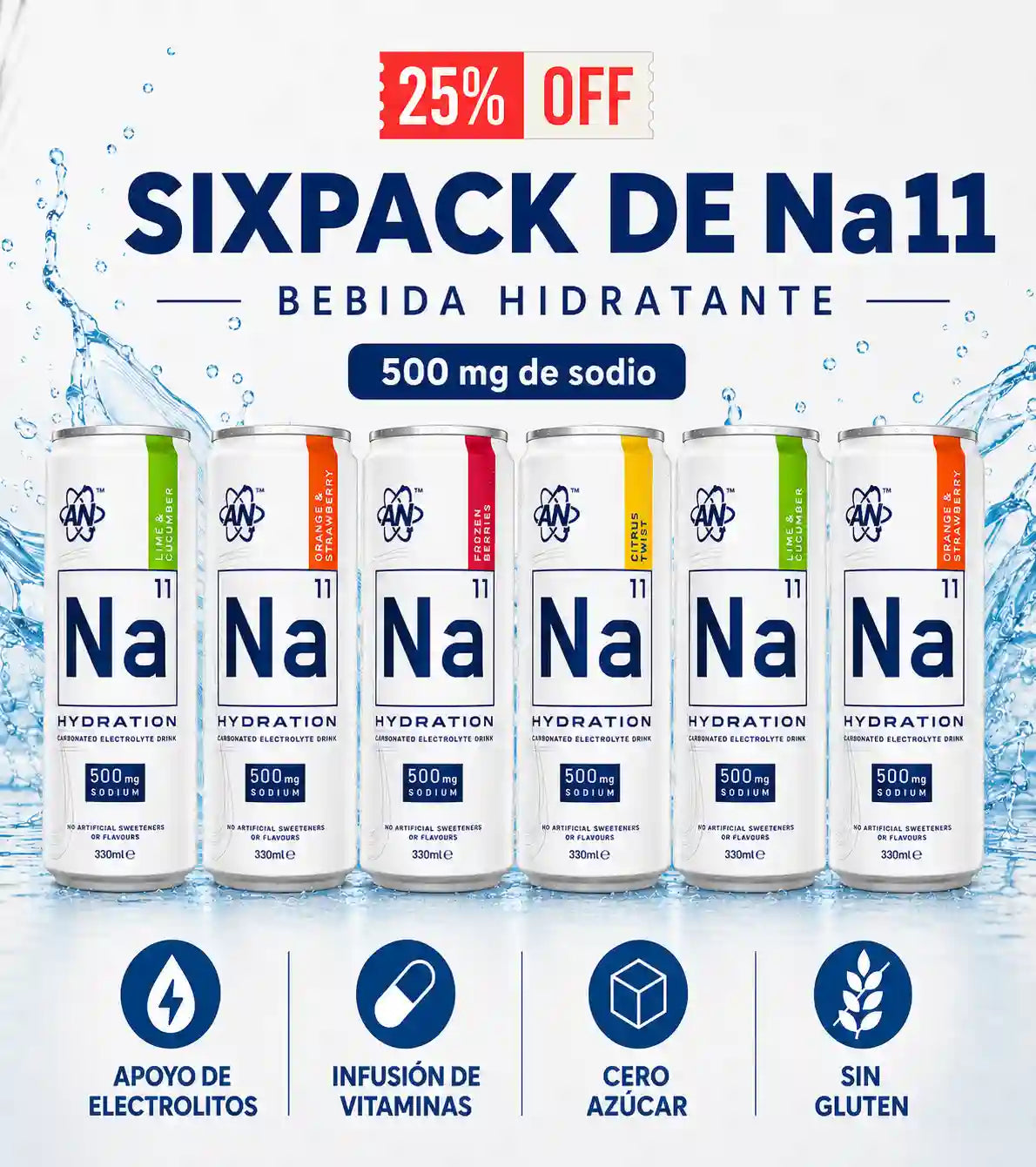 Sixpack de Na 11 | Bebida Hidratante | Applied Nutrition | 330 ml (6 unds)