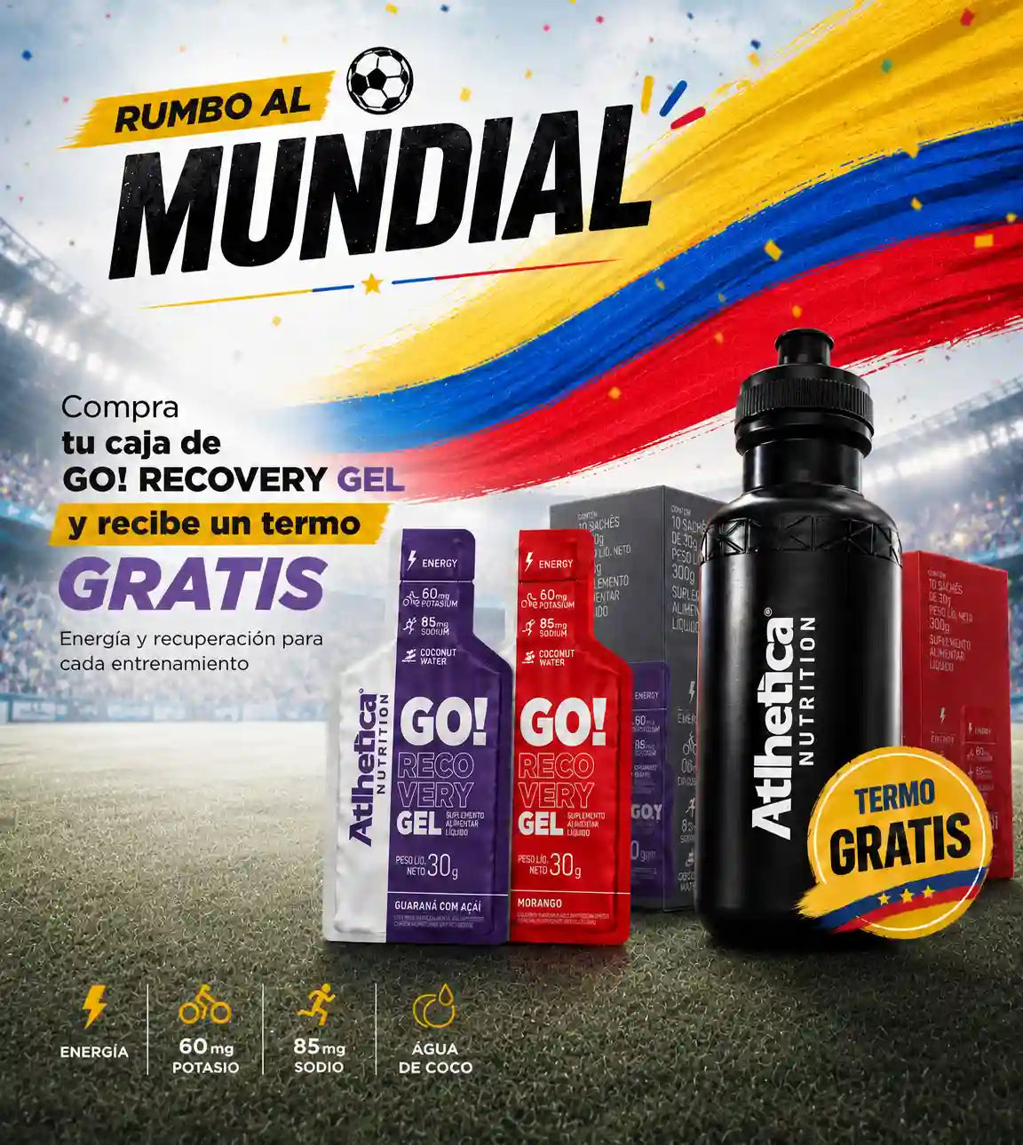 Geles Energéticos de 30 gr | Athetica Nutrition (Caja x 10 unds) + Termo GRATIS