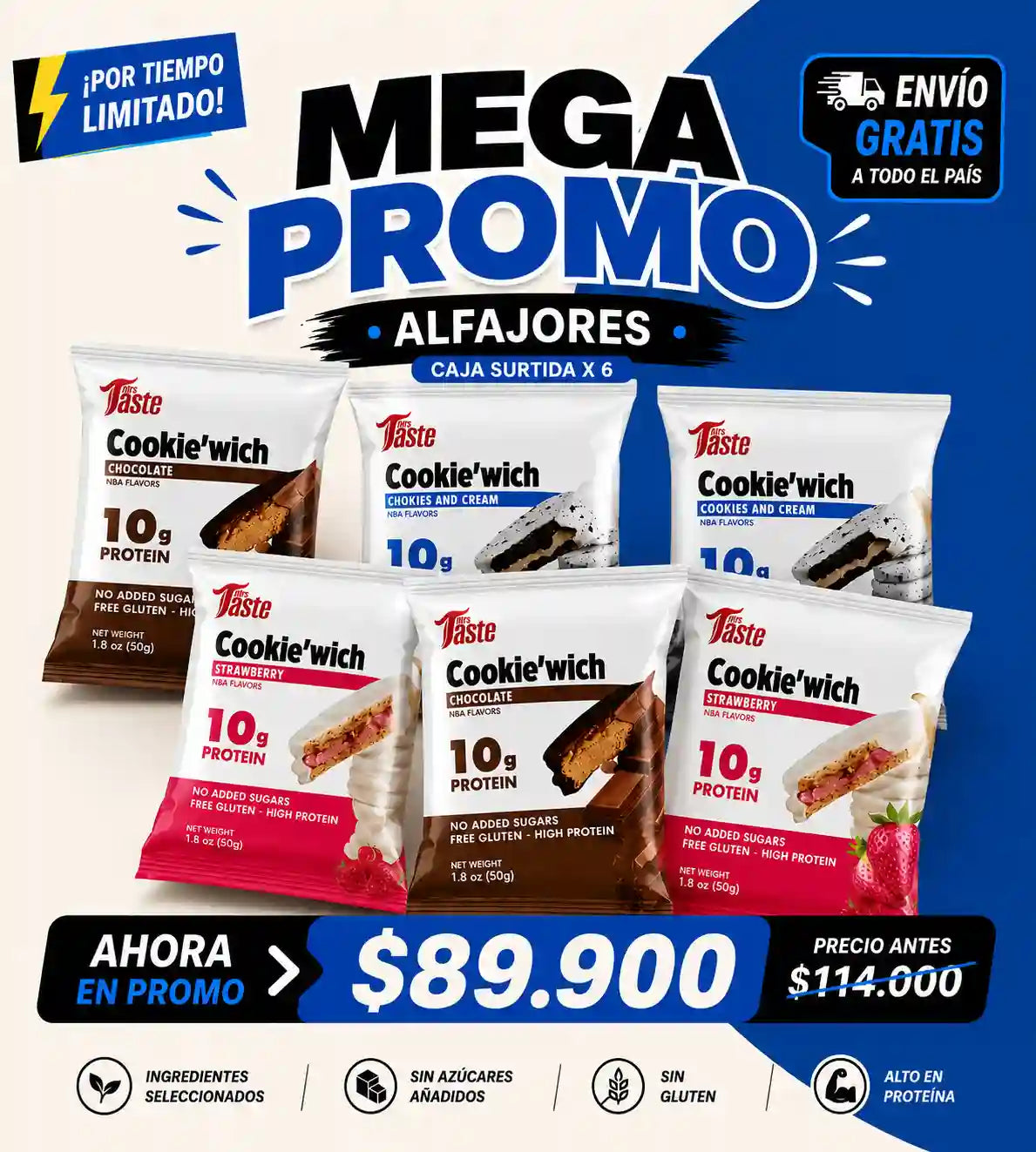 🎁Promo de Snacks Proteicos | Mrs Taste | Caja surtida x 6 Unds