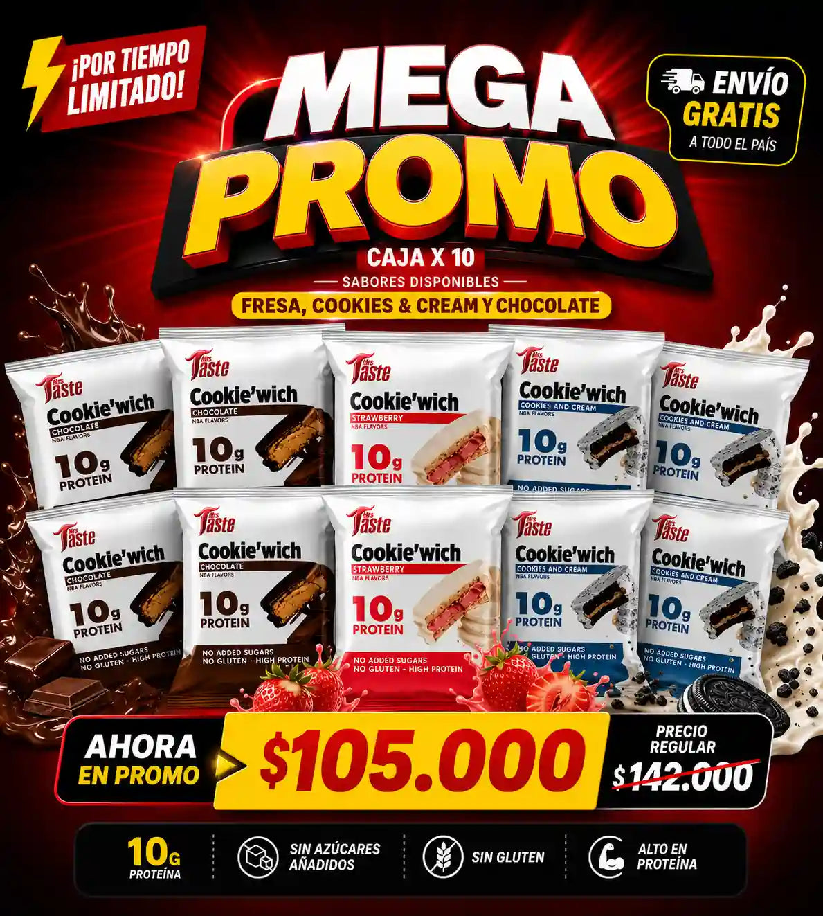 🎁Promo Relámpago: Snacks Proteicos | Mrs Taste | Caja x 10 Unds