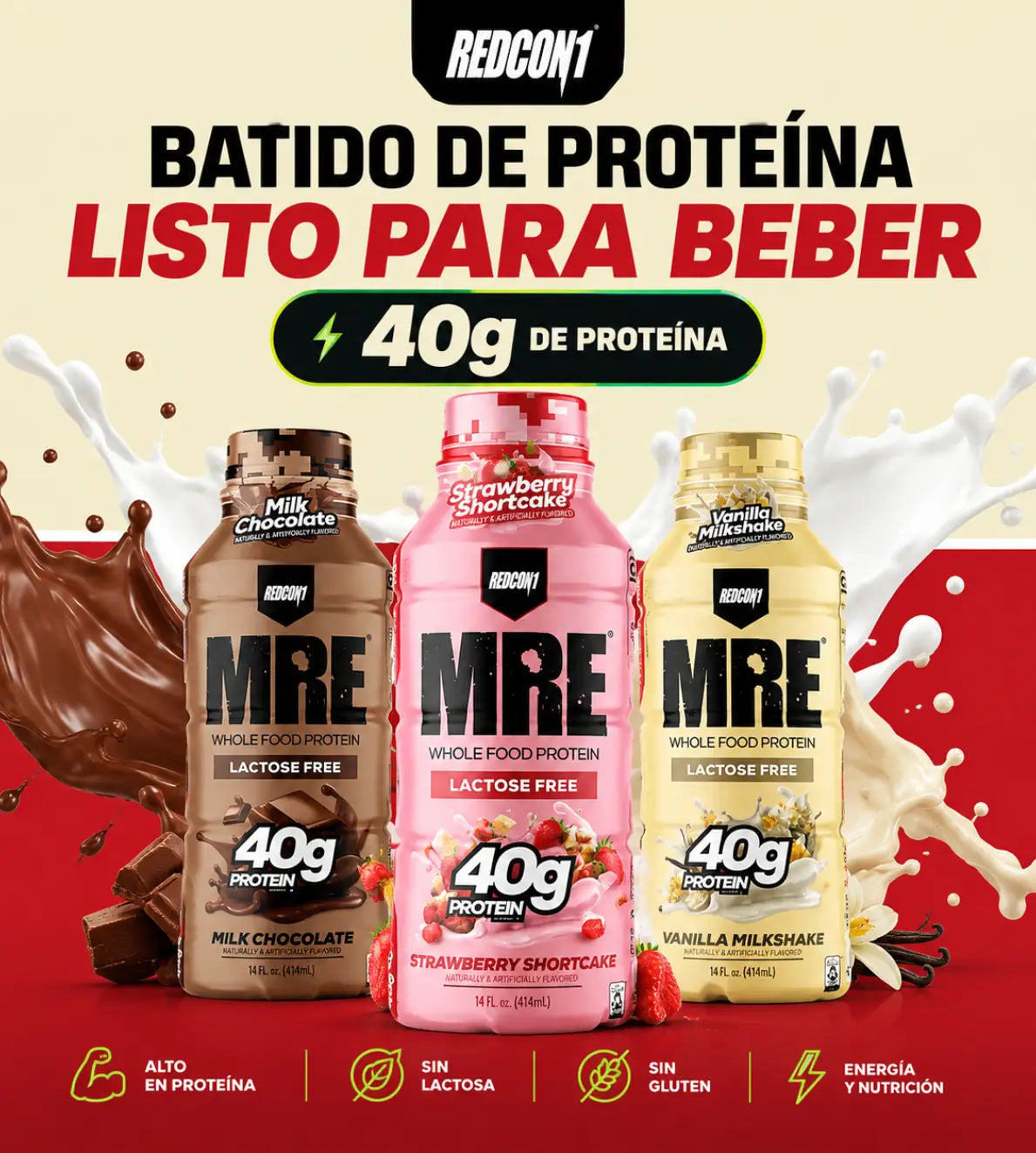 Batido de Proteína REDCON1 MRE Listo para Beber – 40g de Proteína en deliciosos sabores