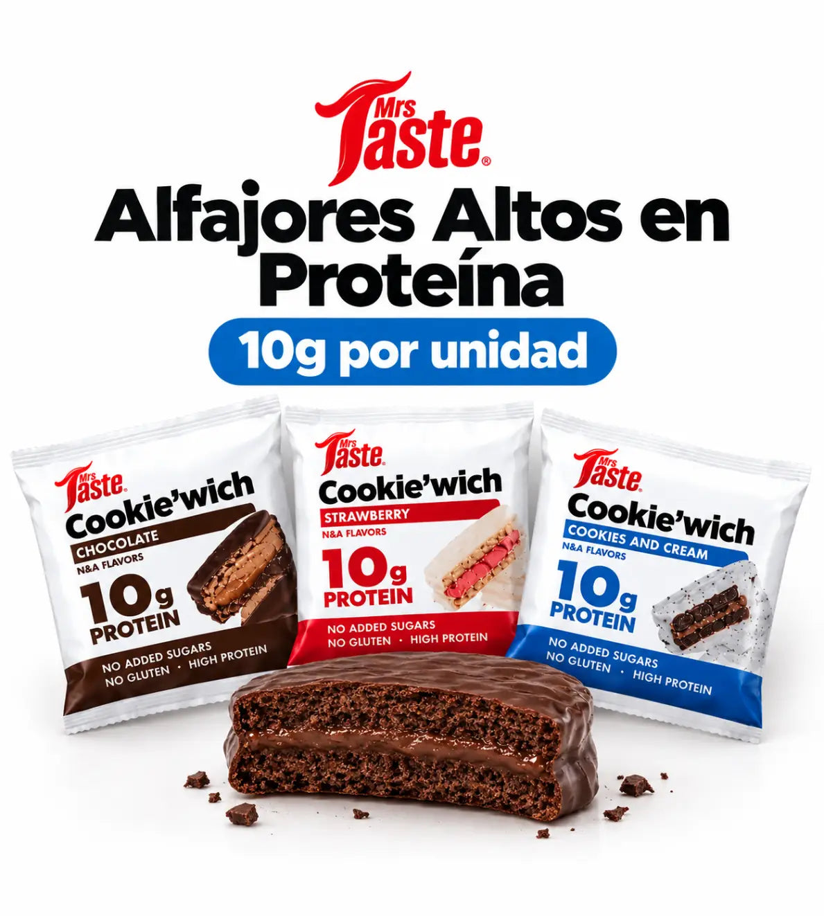 Alfajores: Snacks Proteicos – Mrs Taste – Caja x 5 o 10 Unds