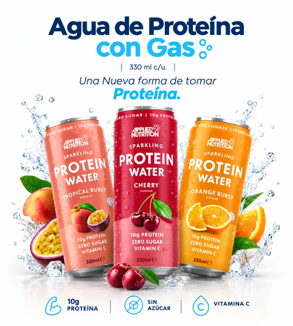 Agua de Proteína con Gas – Applied Nutrition – 330 ml c/u