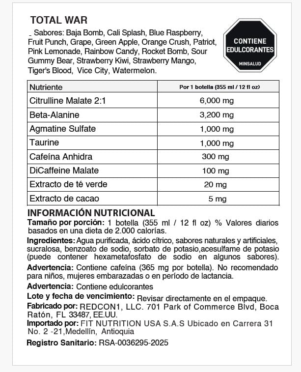 Pre-Entreno | Total War | Redcon1 (Sixpack x 6 unds)