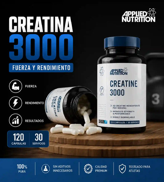 Creatina 3000 de Applied Nutrition | Creatina Monohidratada 100% Pura (120 Cápsulas)